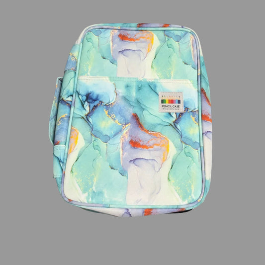 A large capacity 300 slot multilayer colored pencil case and gel pen organizer featuring a secure zipper closure and carrying handle.