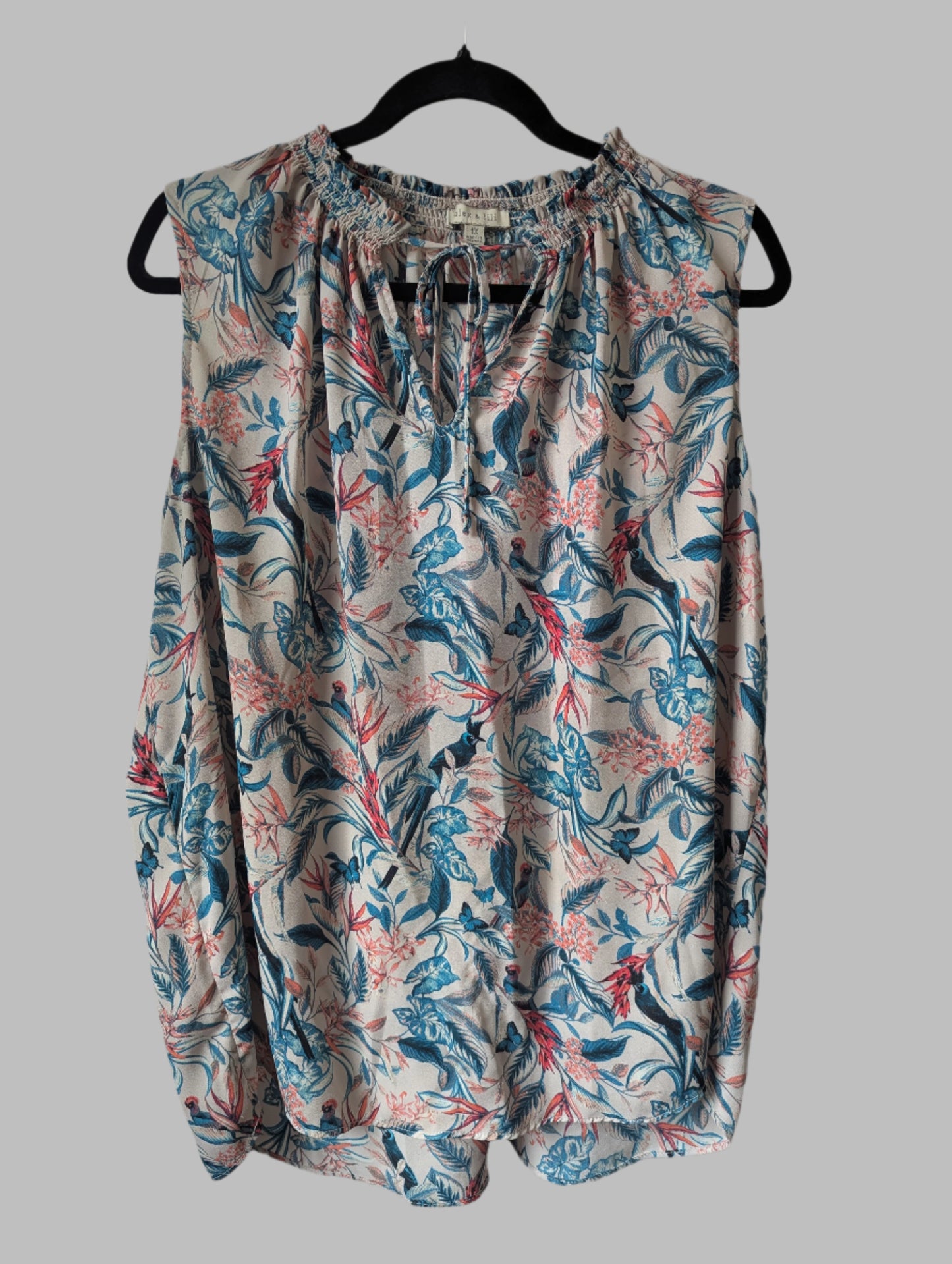 Alex & Lili Floral Sleeveless Blouse Keyhole Tie Cottagecore Boho - Plus Size 1X