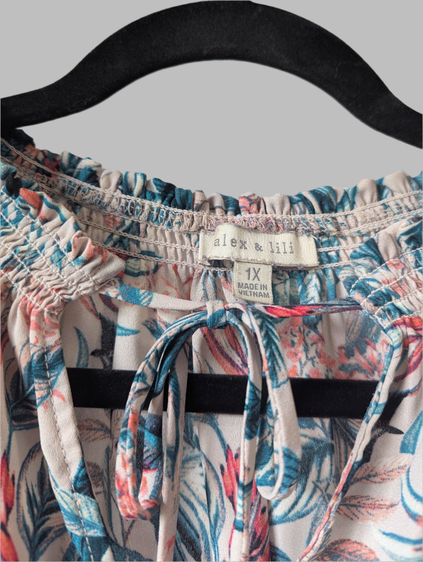 Alex & Lili Floral Sleeveless Blouse Keyhole Tie Cottagecore Boho - Plus Size 1X