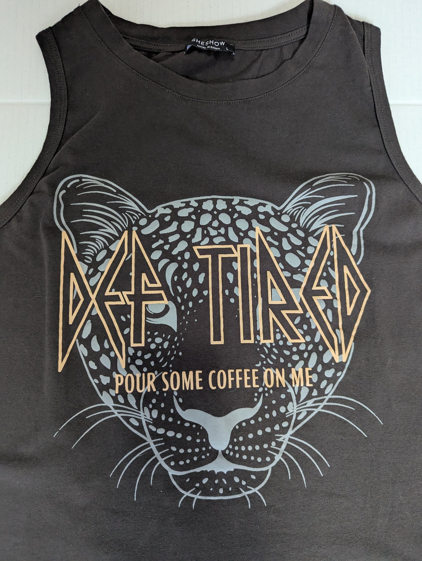 Sheshow Pour Some Coffee On Me Graphic Tank Top Dark Grey Humor Shirt - Size Large