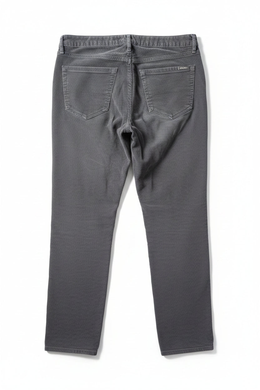 Back view of the slim fit grey Eddie Bauer boyfriend corduroy pants.