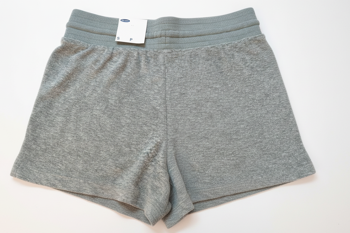 Back view of the seafoam green Old Navy shorts highlighting the clean high-rise fit.