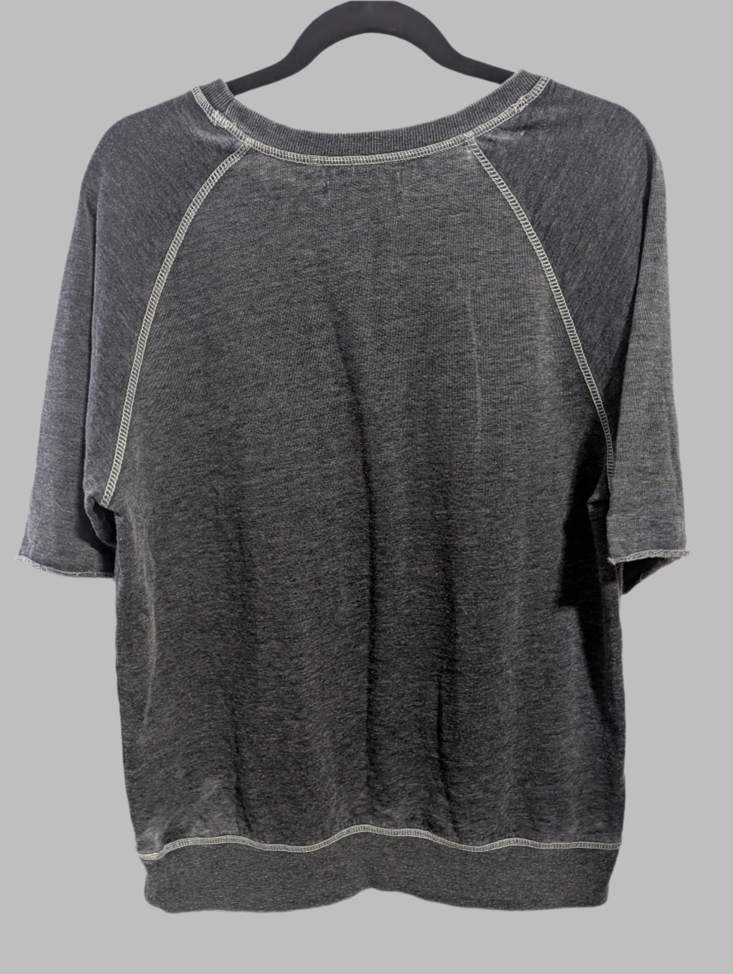 Back view of the solid heather grey Spiritual Gangster crew neck sweatshirt showing the relaxed casual fit.