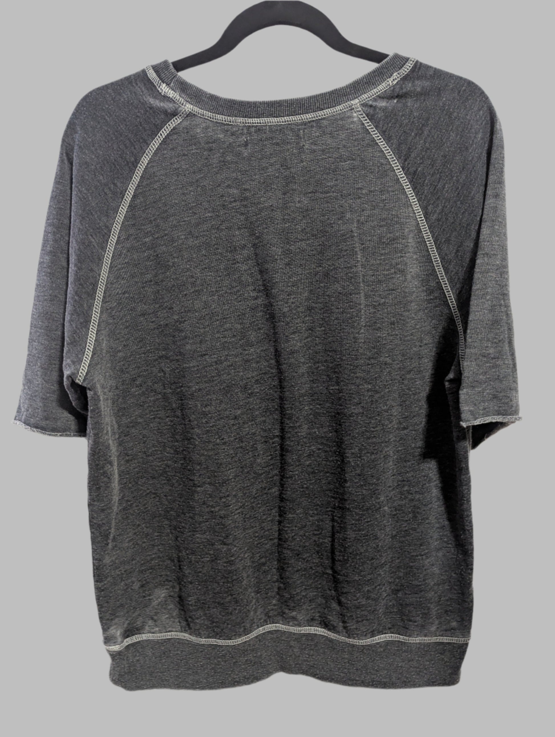 Back view of the solid heather grey Spiritual Gangster crew neck sweatshirt showing the relaxed casual fit.